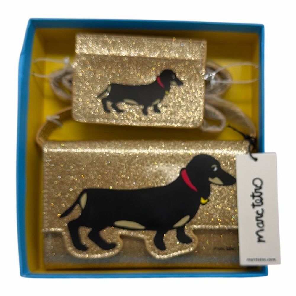 NEW Gold Glitter CROSSBODY HANDBAG Purse Marc Tetro PU Leather Black Dachshund